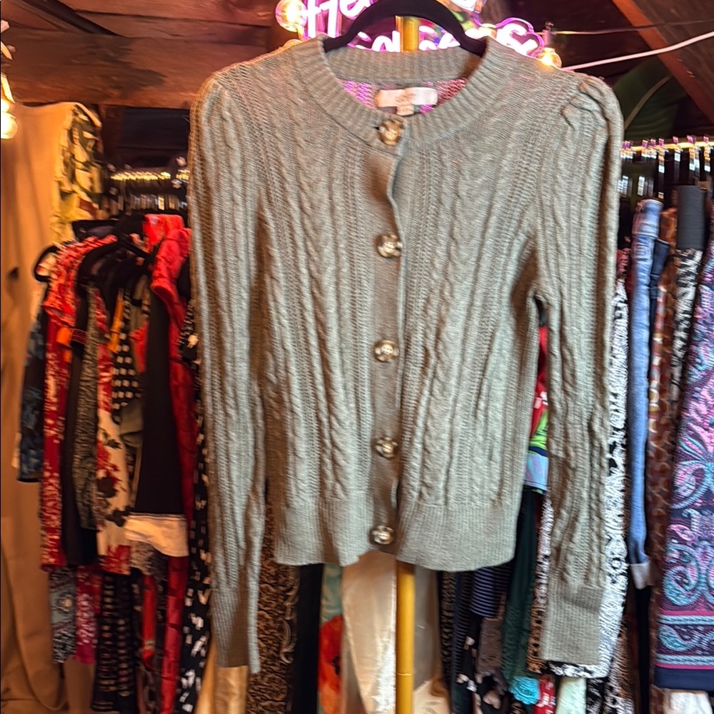 LOFT Green Classic Cable Knit Cardigan